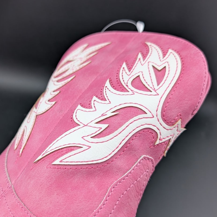Roper Women's Sz 7 Pink "Amelia" ~ Tooled Inlay Snip Toe Casual Cowboy Booties Roper