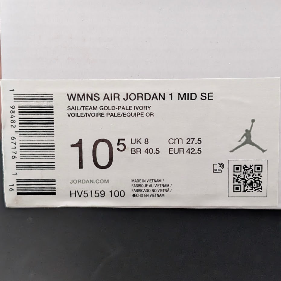 Nike Women's Size 10.5 Air Jordan 1 Mid SE Hoops Gold Pack W Shoes- HV5159-100 Jordan