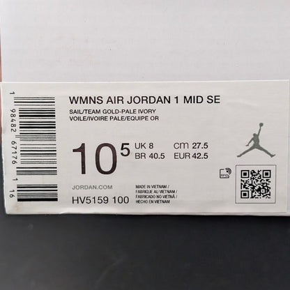 Nike Women's Size 10.5 Air Jordan 1 Mid SE Hoops Gold Pack W Shoes- HV5159-100 Jordan