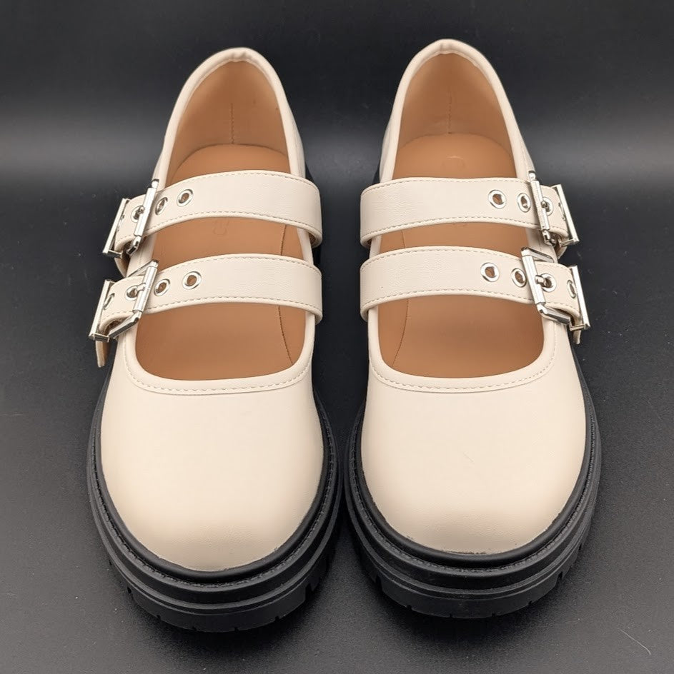 Coutgo Wmns Sz 7.5 Creamy Wht Platform Mary Jane Shoes 2-Strap Chunky Lug Heel Coutgo