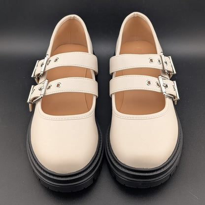 Coutgo Wmns Sz 7.5 Creamy Wht Platform Mary Jane Shoes 2-Strap Chunky Lug Heel Coutgo