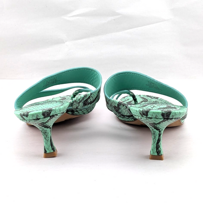 Vince Camuto Sandals Womens 7 M Moentha Green Snake Print Kitten Heel Shoes Vince Camuto