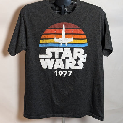 STAR WARS 1977 | Men's Adult T-Shirt Medium | Logo Rainbow X-Wing Gray | 60/40 Mad Engine