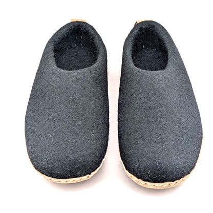 HAUSSIMPLE Indoor Wool Slippers ~ Mens Size 7.5 /  Womens Size 8.5-9*~ Black/Tan HAUSSIMPLE