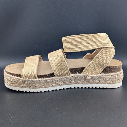 CUSHIONAIRE Mandy Wedge Stretch Platform Sandal Beige Size 8.5M Brand New! CUSHIONAIRE