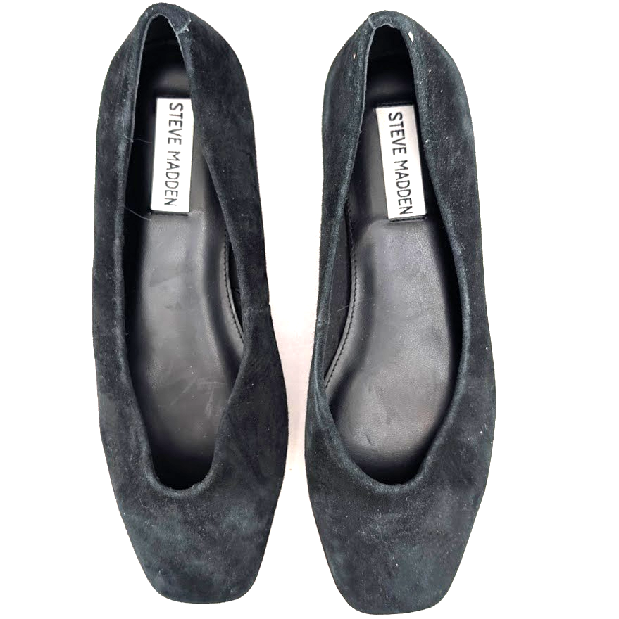 Steve Madden Womens Sz 8 Deliah Black Suede Leather Ballet Flats~Minimalist Chic Steve Madden