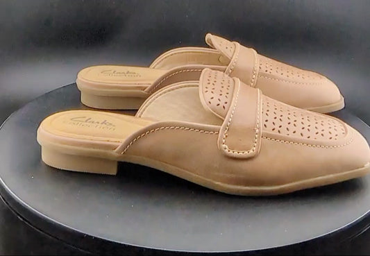 Clarks Collection Size 6 Wide  Perforated Leather Mules Lyrical Rose Warm Beige