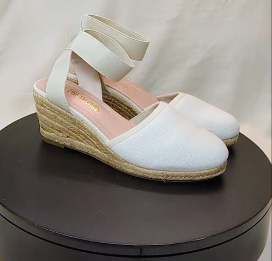 Dream Pairs Sandals | Womens 5.5 "Amanda" Espadrille Beige Cotton | 2.4" Wedge