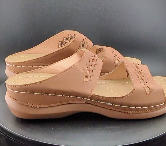 New Faux Leather Size 12 /43 Two Strap Sandal Casual Outdoor Women Flat Sandals
