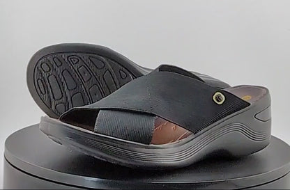 Bzees Desire Wedge Elastic Bands Slide Sandals Black Women's 9M