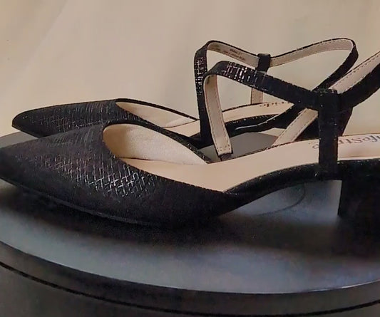 LifeStride Womens Size 7M "Minimalist" Black Slingback Heels Gunmetal
