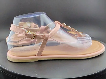 Womens Petit Floral Strap Thong Sandals Size 7M Pink Faux Leather Flat Shoes