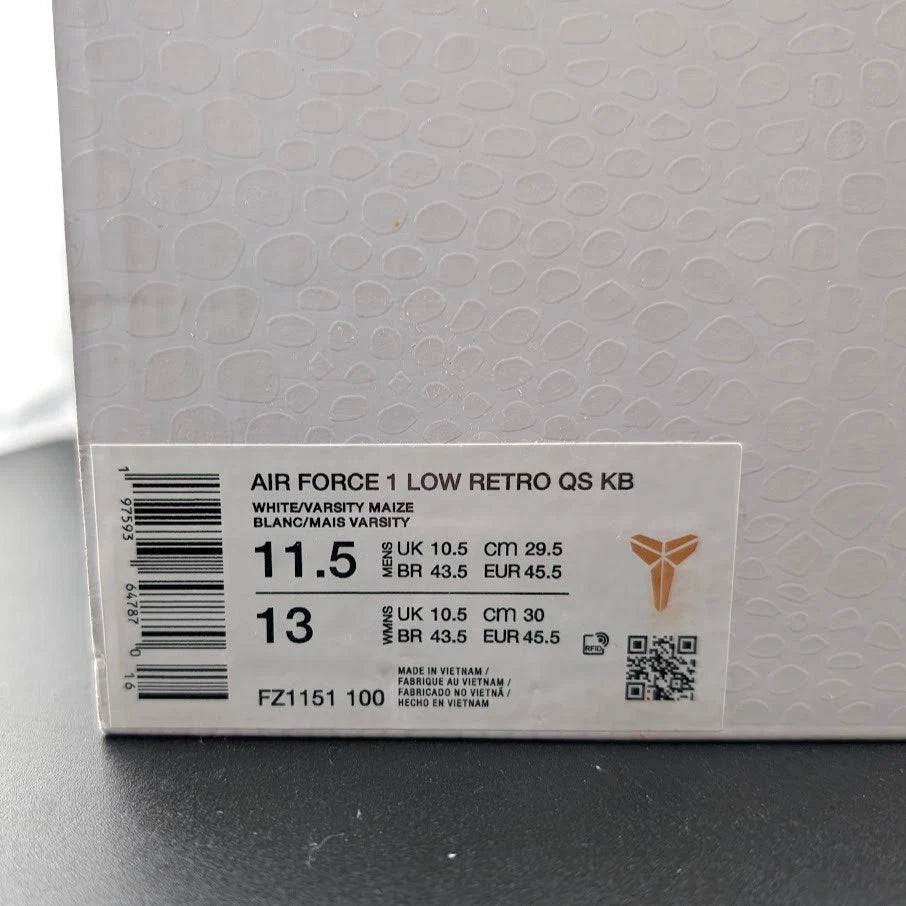 LOOK ==> Nike Men's Size 11.5 Air Force 1 Low Kobe Bryant Lakers FZ1151-100 AF1 SoleComfort.shoes