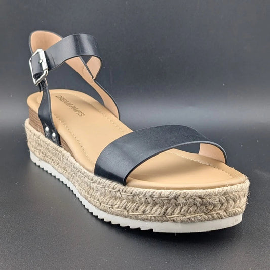 Womens Size 9.5 Dream Pairs 1-Strap Espadrille Ankle Strap Platform Sandal Black SoleComfort.shoes