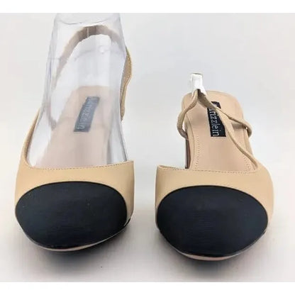 Adrizzlein Women 7M Slingback Low Pumps Closed Round Toe Two Toned Casual Shoe - SoleComfort.shoes