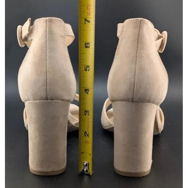 LC Lauren Conrad Women's Size 8.5 Block Heel Dress Sandals With Straps Beige LC Lauren Conrad