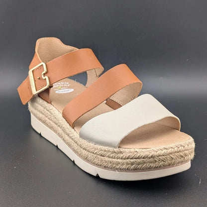 Dr. Scholl's Women Size 7 Once Twice Espadrille Wedge Sandal Tan Platform Shoe SoleComfort.shoes