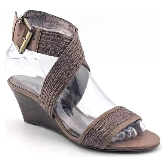 DKNY Wedge Sandals With Buckle Elastic Straps Brown Metallic Size 5.5 DKNY
