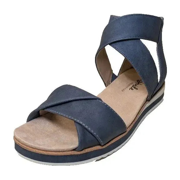LifeStride Womens Zoom Navy Flatform Sandals Shoes | 8 Medium | Zipper Back Box Life Stride