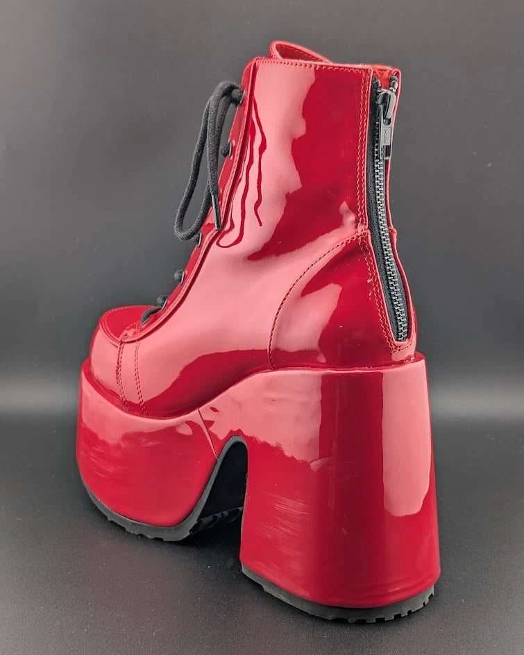 Red Patent Platform Boots Festival Rave Burning Man Gogo Dancer Shoes Demonia SoleComfort.shoes