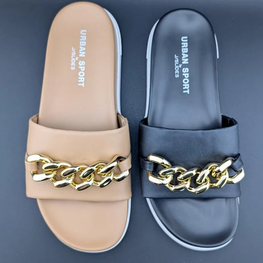 UrbanSport By J/Slides Women's Fruit Chain Comfort Sandal in Camel or Black Luxe SoleComfort.shoes