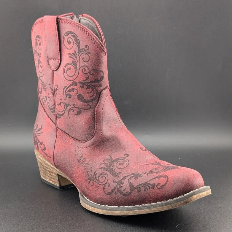 Roper Size 10 Short Stuff Embroidery Snip Toe Cowboy Booties Womens Casual Boot SoleComfort.shoes