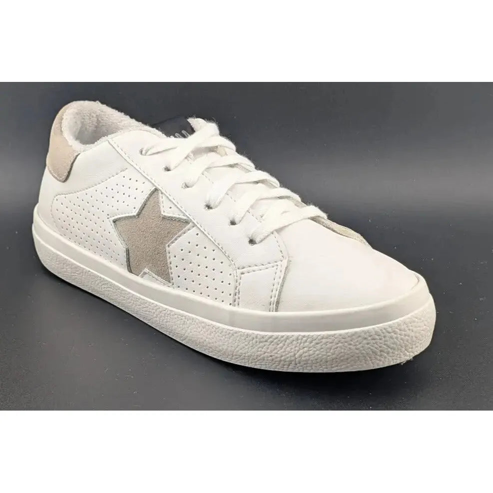 Steve Madden Women Size 6.5 Starling Sneaker White Multi Tan Sneaker Star Leather - SoleComfort.shoes