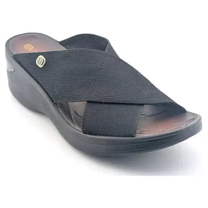 Bzees Desire Wedge Elastic Bands Slide Sandals Black Women's 9M Bzee