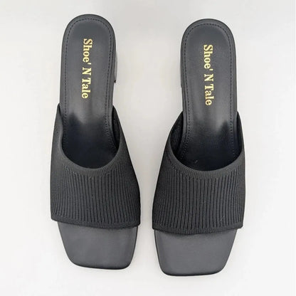Women's Square Toe Chunky Block Heel Sandals - Open Toe Low Heel Mules Slides Shoe n Tale
