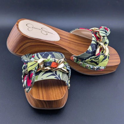 JESSICA SIMPSON Size 7 Resima Multicolor Lily of Jungle Slip On Platform Sandals SoleComfort.shoes