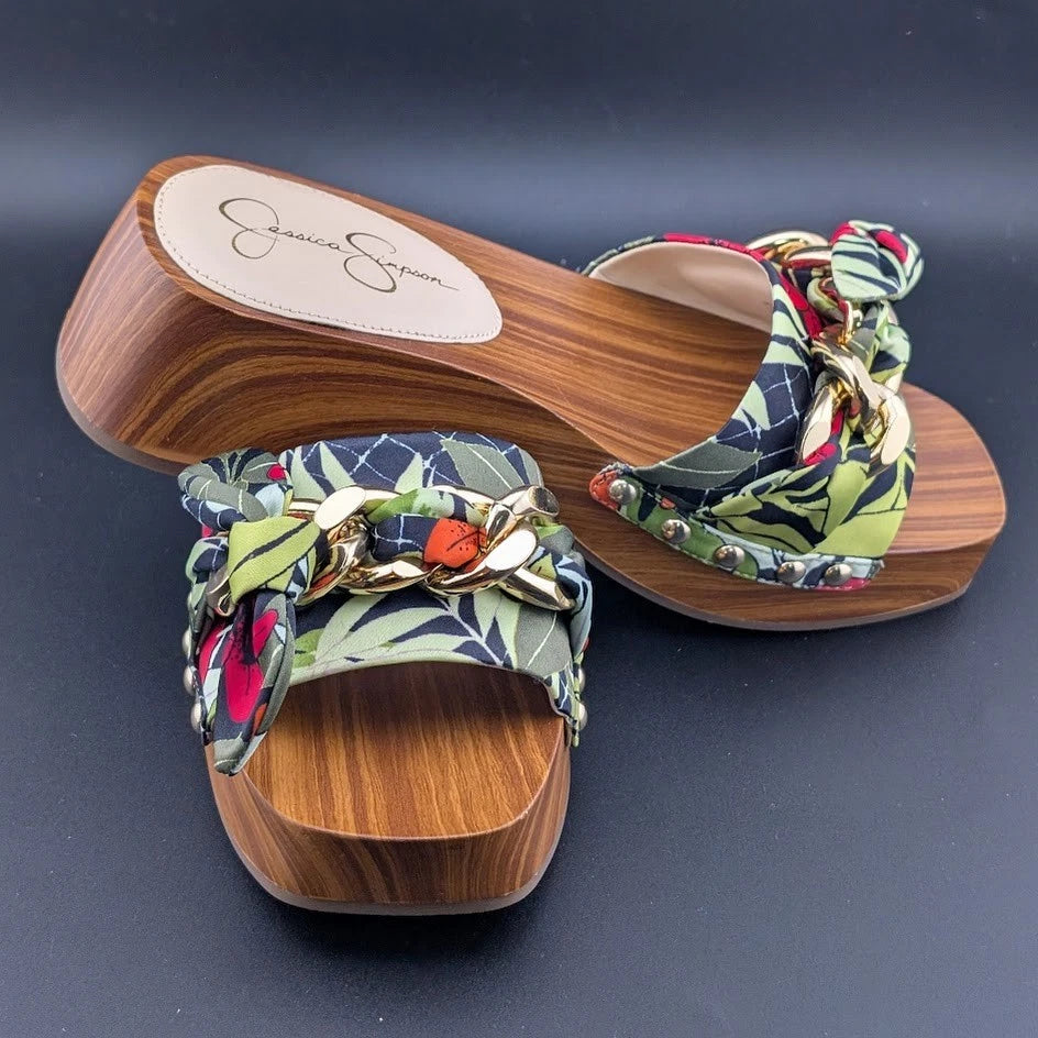 JESSICA SIMPSON Size 7 Resima Multicolor Lily of Jungle Slip On Platform Sandals SoleComfort.shoes