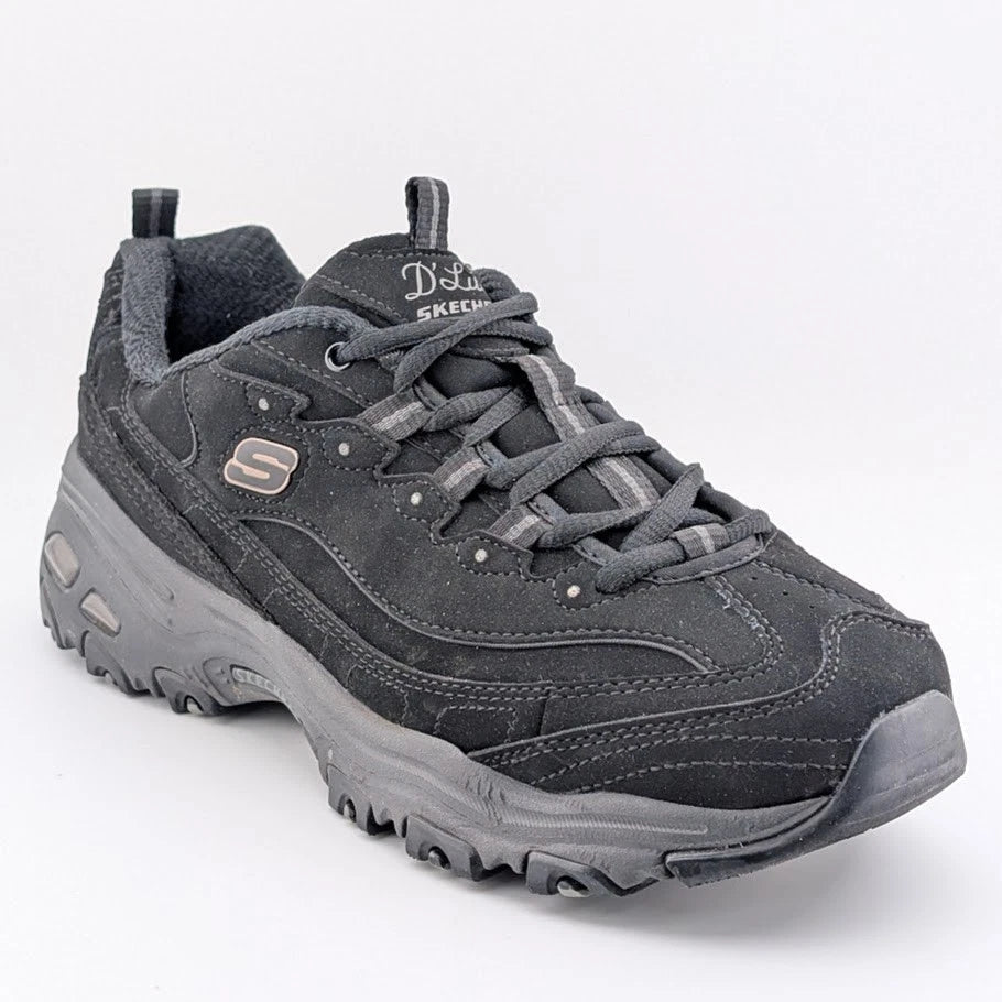 Skechers Womens Size 9.5W D'Lites Play On Black Lace-Up Oxford Sneaker 11949BBK SoleComfort.shoes