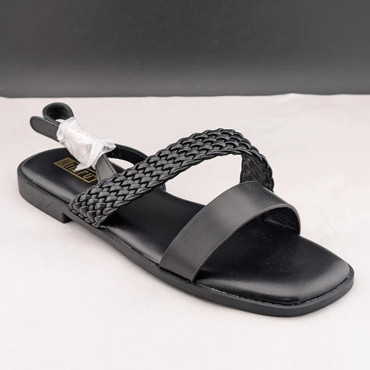 Women's Size 7.5 Black Open Toe Braided Ankle Strap Summer Sandals SoleComfort.shoes