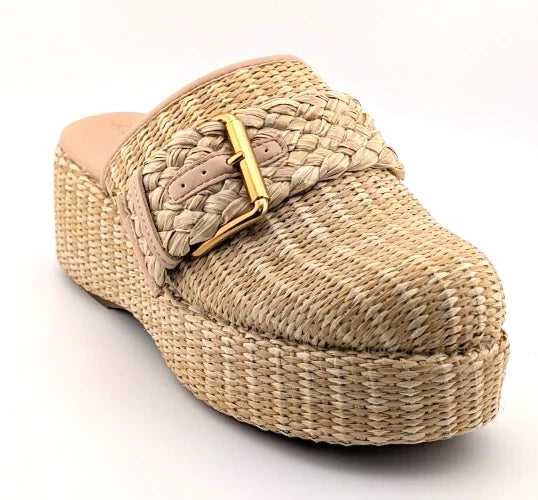 Sam Edelman Circus NY Jacey Natural Raffia Platform Clog Mule Wedge Slide Sz 7.5