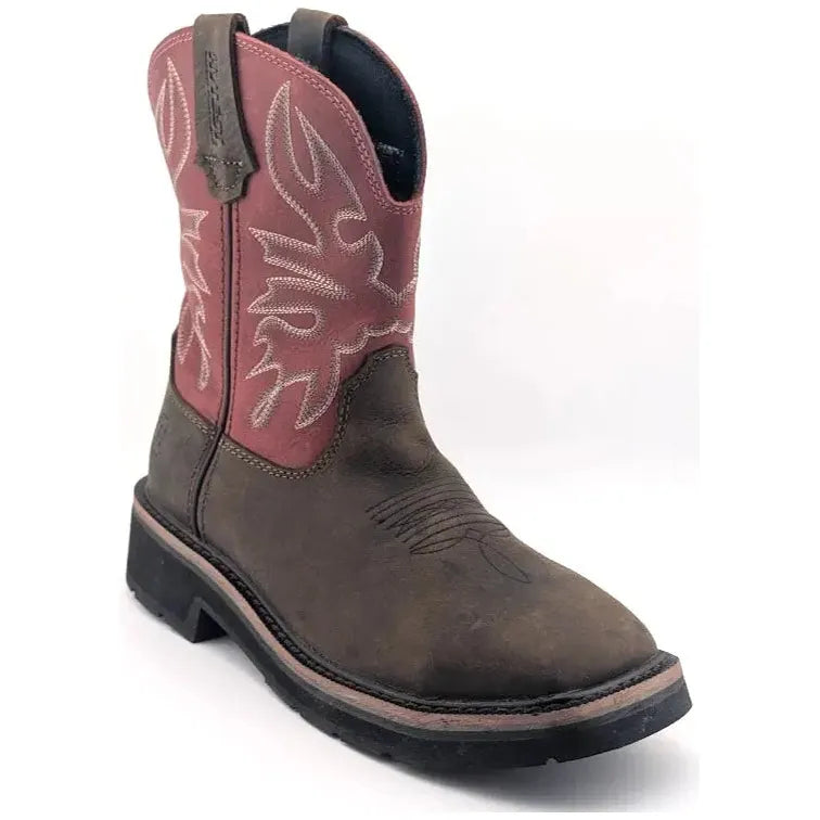 Hytest Women's US Size 6.5 Safety Steel Toe Brown/Red Cowgirl Work Boots K17122 Hytest Women's Work Boots Hytest