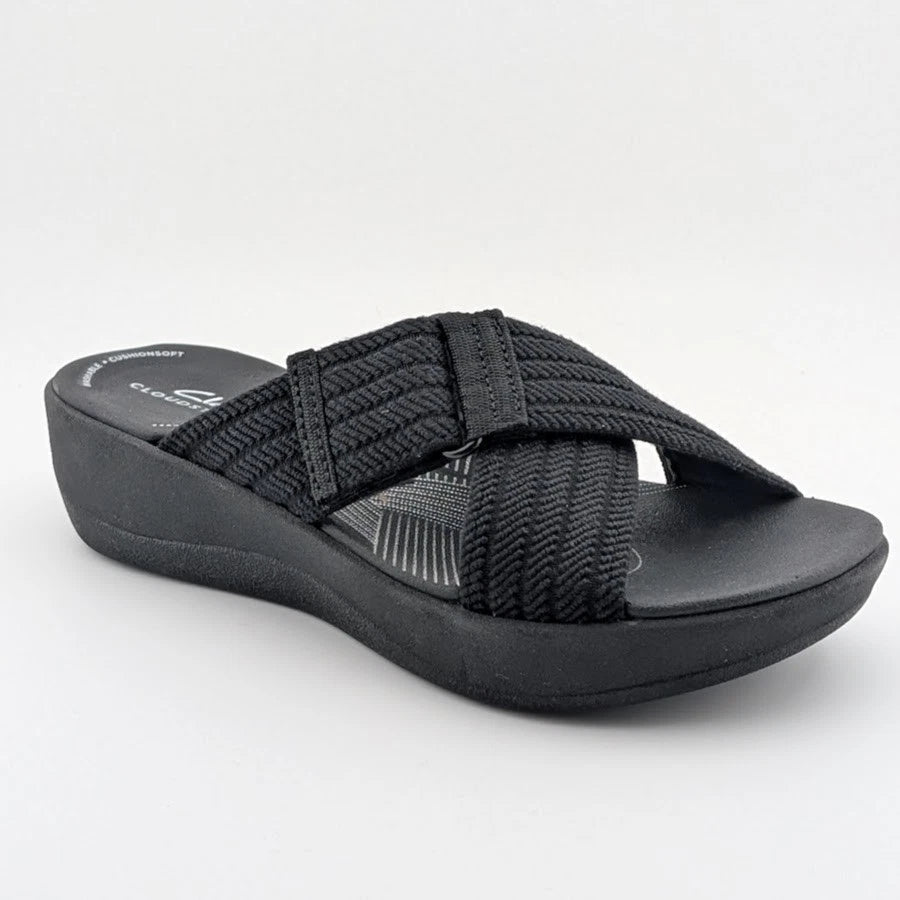 Reconditioned- Women's Clarks, Arla Wave Adjustable Sandal 76960 Black Size 6M Cloudstepper Clarks