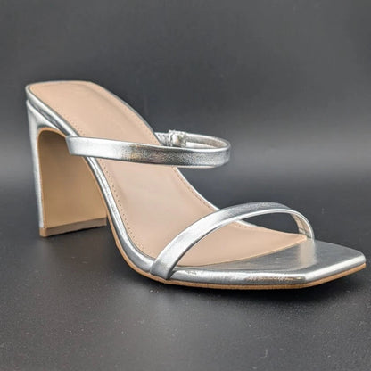 The Drop Size 8 Avery Women"s 3.5" Chunky Heel Toffee Brown Square Toe  Slide Sandals The Drop