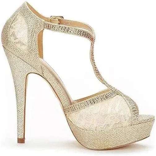 Women High Heel Sandals Platform Dress Rhinestones Peep Toe Pumps Shoes Size 7.5 Dream Pairs