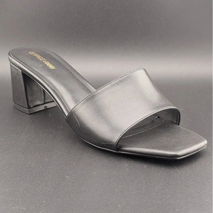 PIZZ ANNU Women's Size 9 Wide Chunky Block Heels Slip-on Mule Heels, Black SoleComfort.shoes