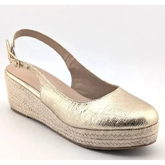 Womens Gold Closed-Toe Espadrilles | Slingback Wedge Platform Sandals EU 37 US 6 Unbranded