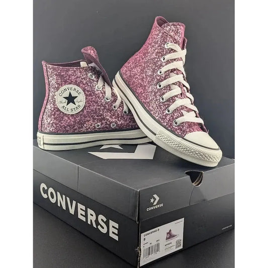 *BRAND NEW* Women CONVERSE Chuck Taylor All Star Glitter CTAS HI Orchid Abyss - SoleComfort.shoes