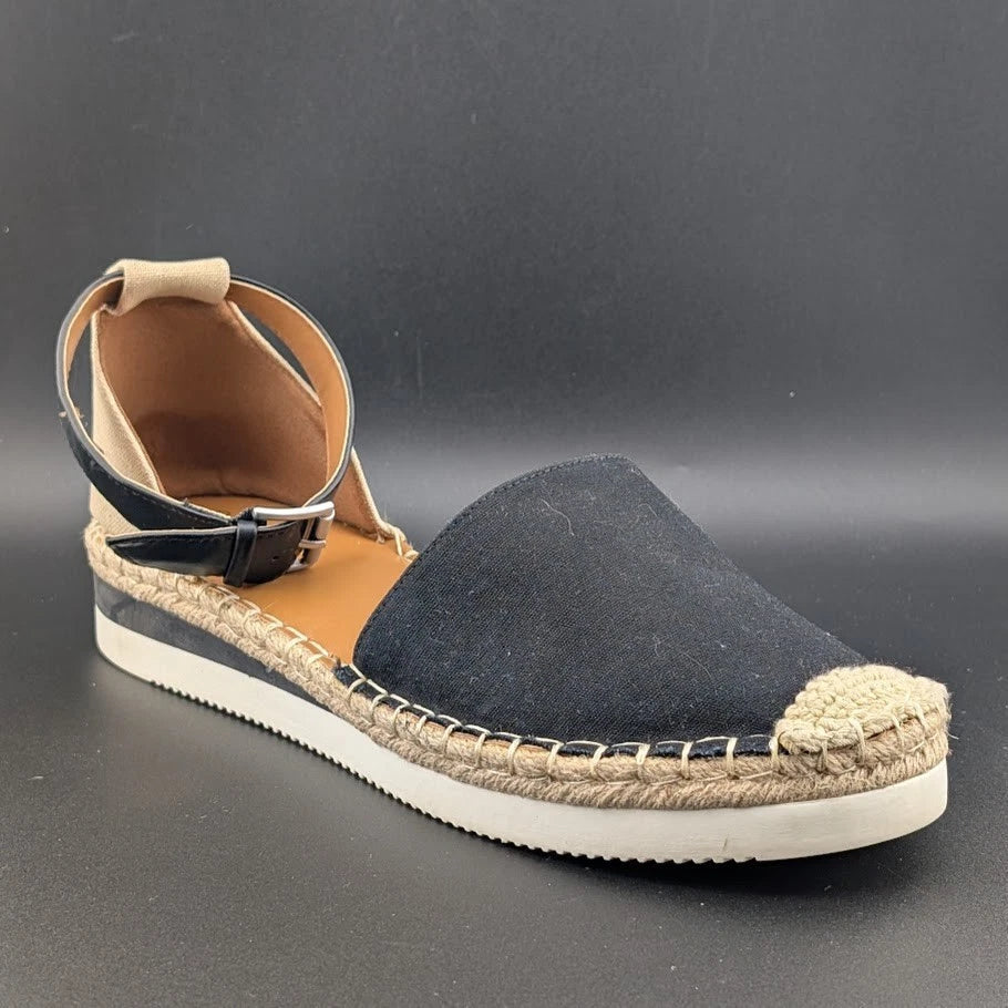 a.n.a Womens Size 9.5M Clara Wedge Sandal Espadrilles w/ Rubber Soles - Black SoleComfort.shoes