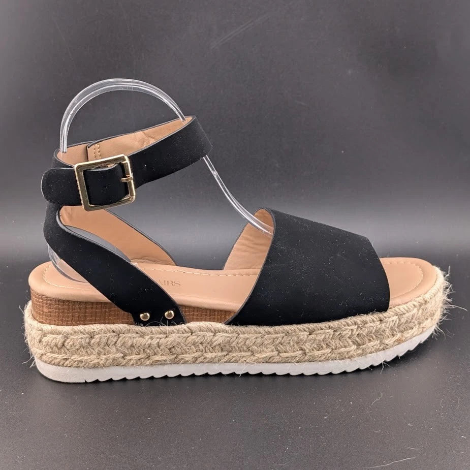 Women's Size 8 Dream Pairs 1-Strap Espadrille Ankle Strap Platform Sandal Black SoleComfort.shoes