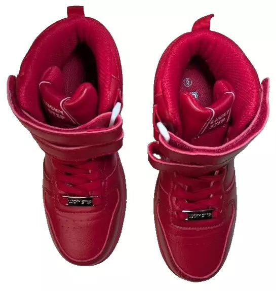 LUCKY STEP Women's Red High Top Fashion Sneakers Basketball Court Strap Size 6