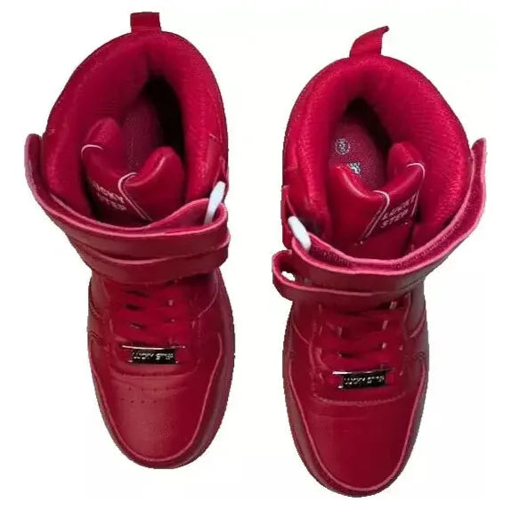 LUCKY STEP Women's Red High Top Fashion Sneakers Basketball Court Strap Size 6 Lucky Step