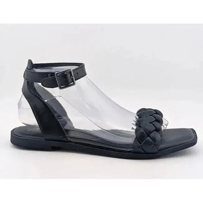 Time And Tru Womens Black Open Toe Braided Ankle Strap Square Toe Sandals Size 8 - SoleComfort.shoes