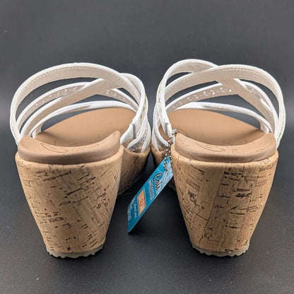 Skechers Cali Size US 11 Luxe Foam Tan White Cork Wedge Heel Sandals 31714/WHT SoleComfort.shoes