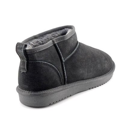 Women Genuine Grey Suede Booties w/  Faux Fur Lining Memory Foam Slip-on Boots Dream Pairs