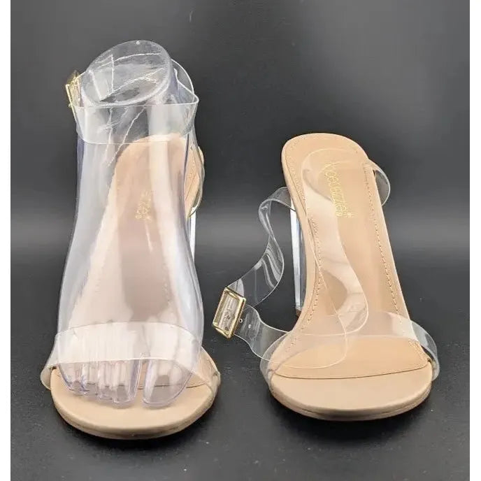Women's Acrylic 4" Heel Clear Strap Sandal Size US 9 Nude Fashion Dress Shoe ShoeDazzle