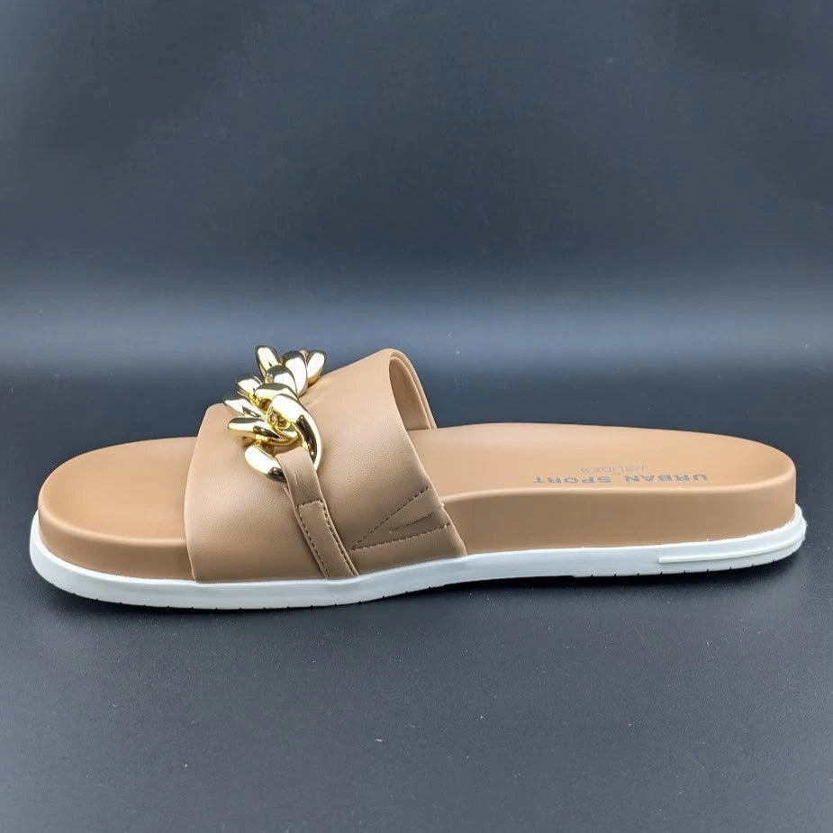 UrbanSport By J/Slides Women's Fruit Chain Comfort Sandal in Camel or Black Luxe SoleComfort.shoes